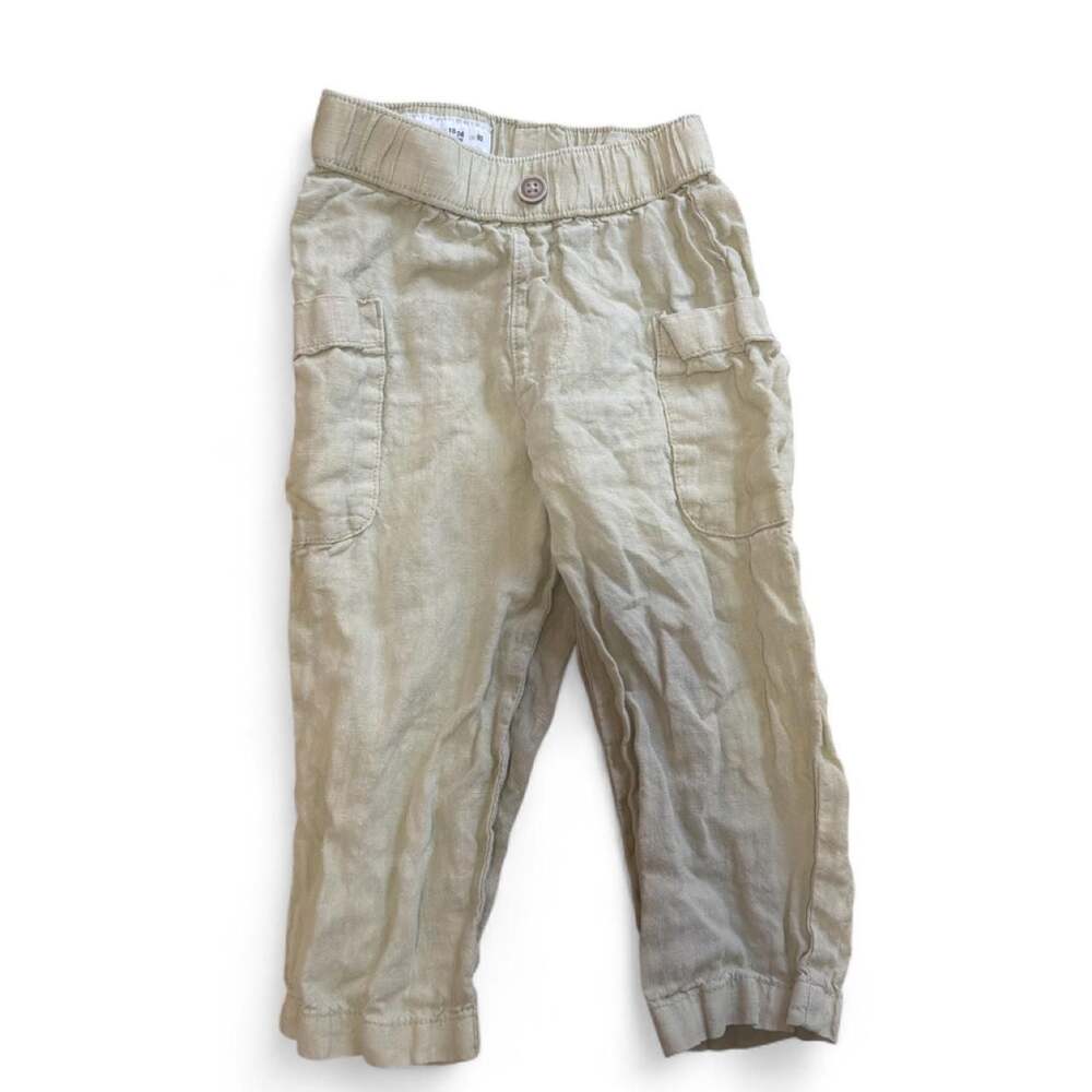 Zara Linen Cargo Pants Cream Tan Size 18-24 Months